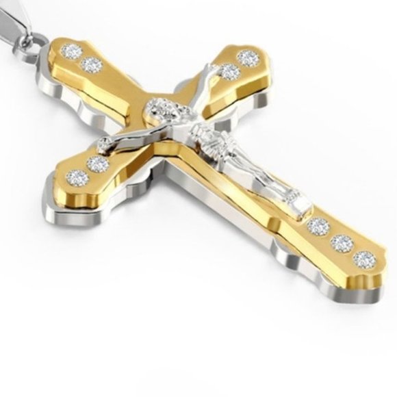 Classic Unisex Two tone Cross Pendant - Picture 4 of 12